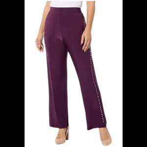 Antthony Women's Studded Trim Stretch Pull-On Pant Plum - Regular